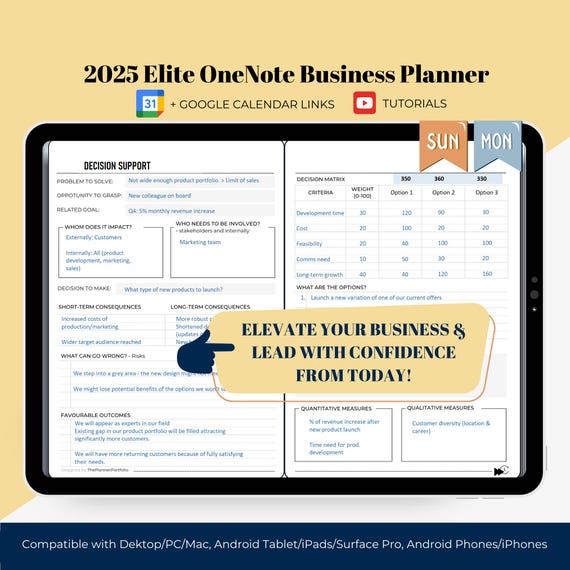 Ultimate OneNote planner for Business, corporate planner for team manager, Minimalist OneNote templates 2025 (iPad,Windows,Mac,Android)