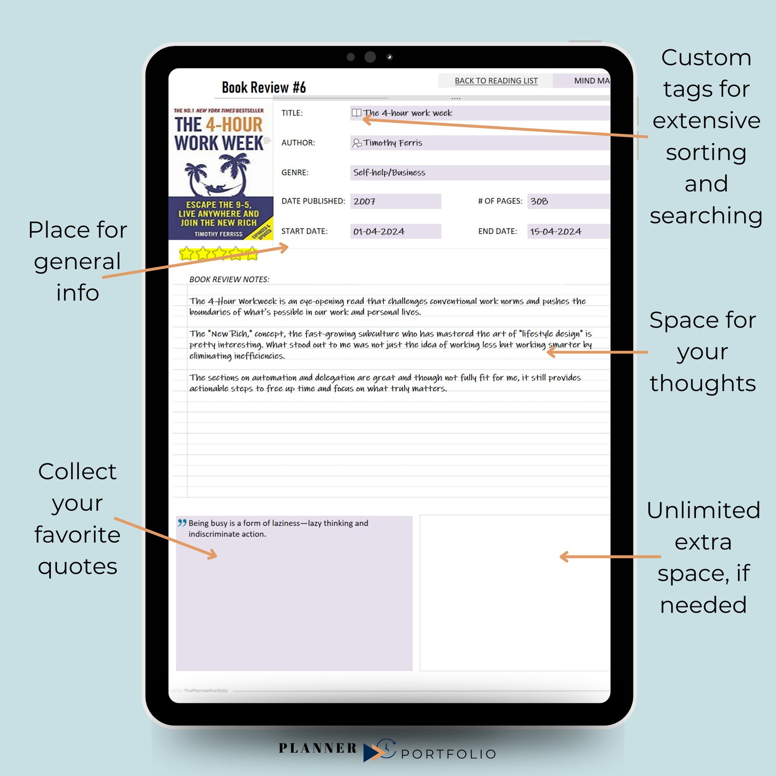 Onenote Reading Journal and Book Review Journal I Fully Hyperlinked ...