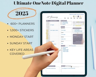 Life planner, OneNote templates 2025, Hyperlinked Daily planner Monthly Weekly OneNote self care Planner for Android iPad Windows MacBook