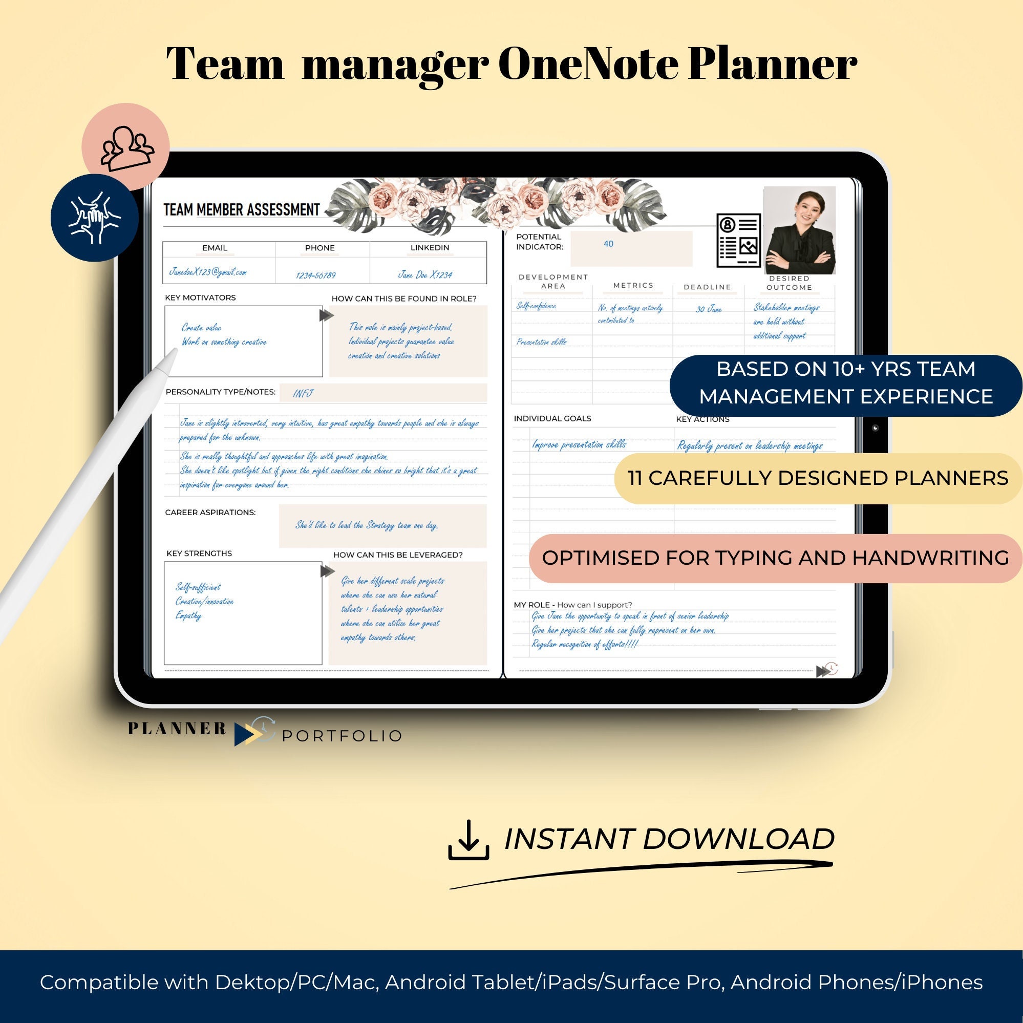 Onenote Template, Corporate Planner for Team Manager, Pink Planner for ...