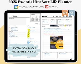 Minimalist OneNote planner 2025 onenote templates. Fully hyperlinked daily Planner for iPad, Android,Windows, Mac, Surface Pro