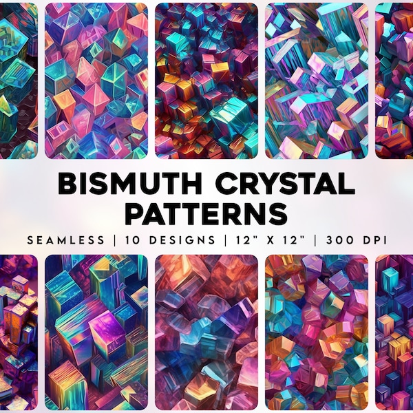 Seamless Bismuth Crystal Patterns - Seamless Digital Paper - 10 Designs - 12" x 12" - Commercial Use