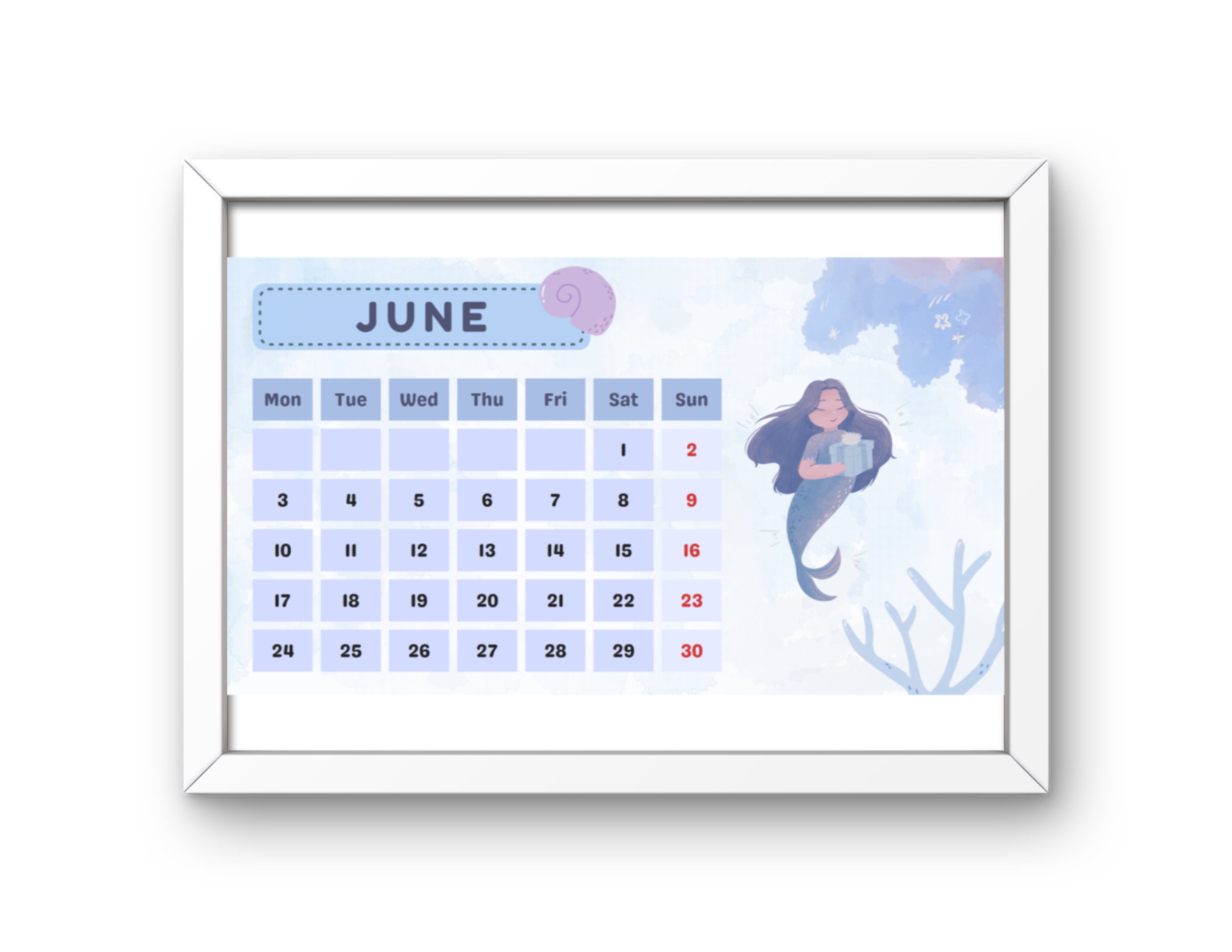 Little Mermaid Calendar 2024 Printable Printable Calendar PNG Etsy