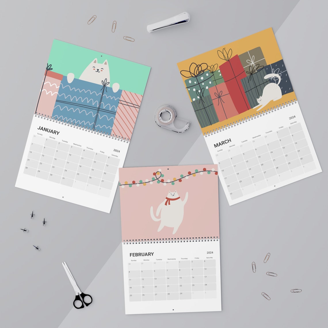 LANG Love Of Cats 2024 Wandkalender – Mit Katzenbildern, Leinenprägung, Inkl. Desktop-Hintergrund