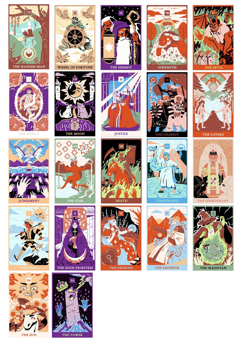 Tarot Printable Major Arcana Deck With Backs 22 Colorful Major - Etsy