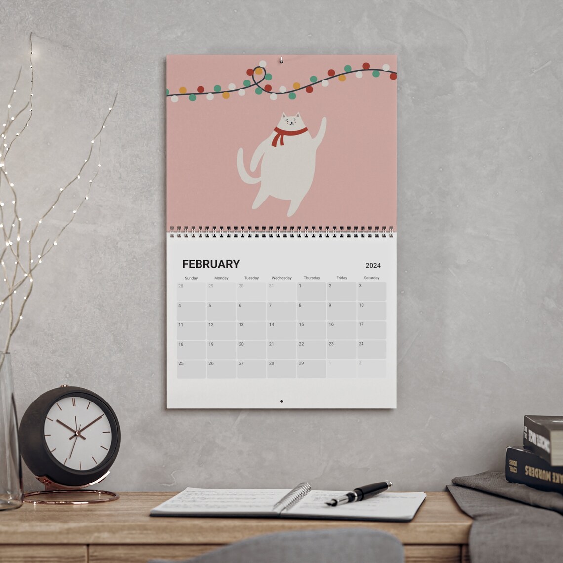Cat Calendar 2024 Cat Wall Calendar 2024 New Year Calendar Christmas