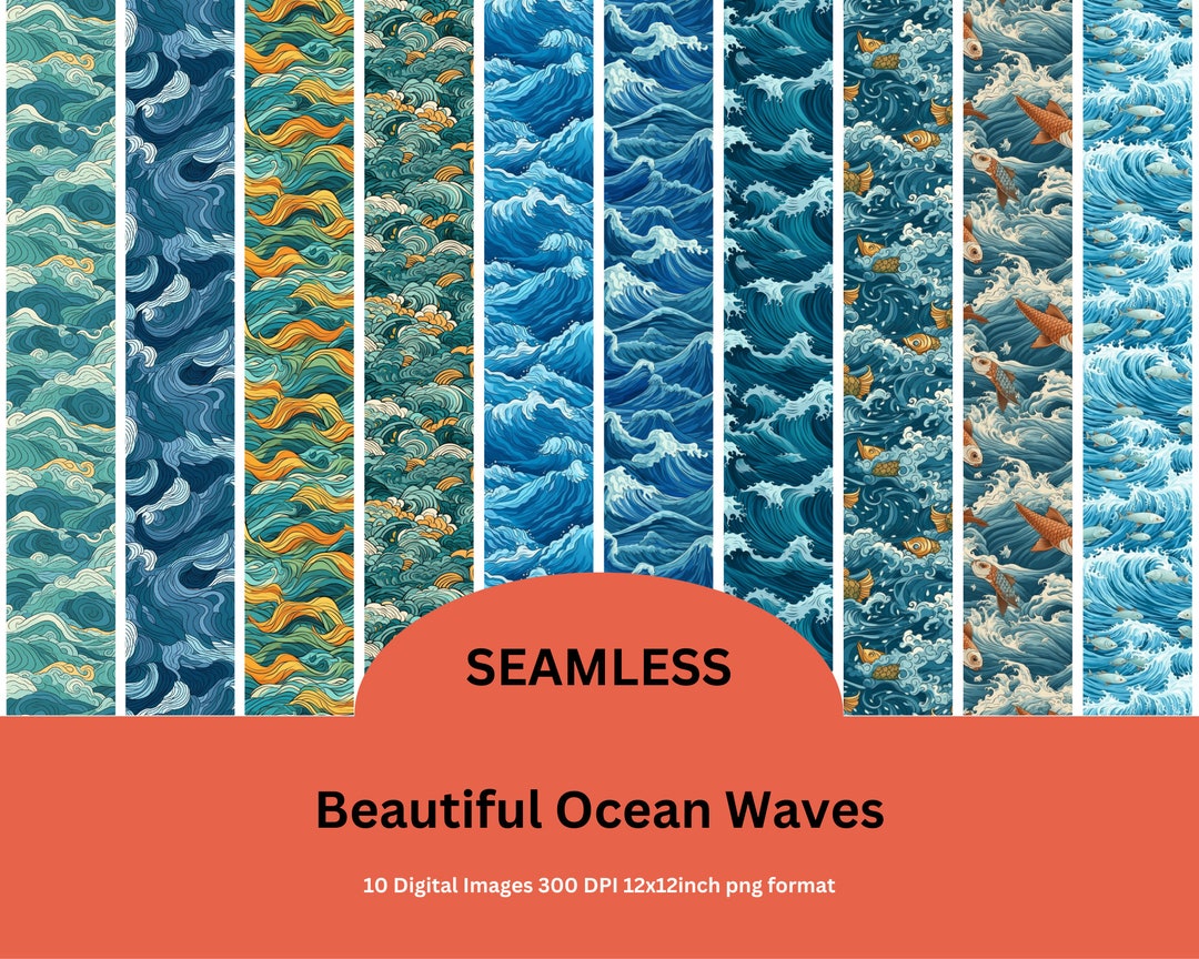 Beautiful Ocean Waves Seamless Pattern Collection (10 Patterns) - Etsy