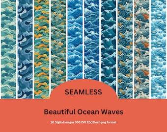 Hermosa colección de patrones sin costuras de olas del océano (10 patrones)