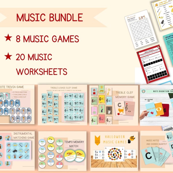 8 Best Music Games Bundle Music Education Theory Piano Teacher Resources Music Notes & Chords Music Classroom  Homeschool Aids Worksheets