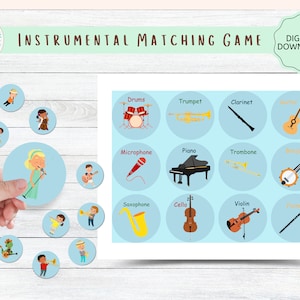 Instrumentaal matchspel Muziekeducatie Muzikaal geheugen Matching-spel Digitale muziekkaarten Hulpmiddelen voor docenten Thuisonderwijs Hulpmiddelen