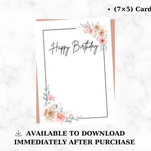 Printable Birthday Card Flower Birthday Card Happy Birthday - Etsy