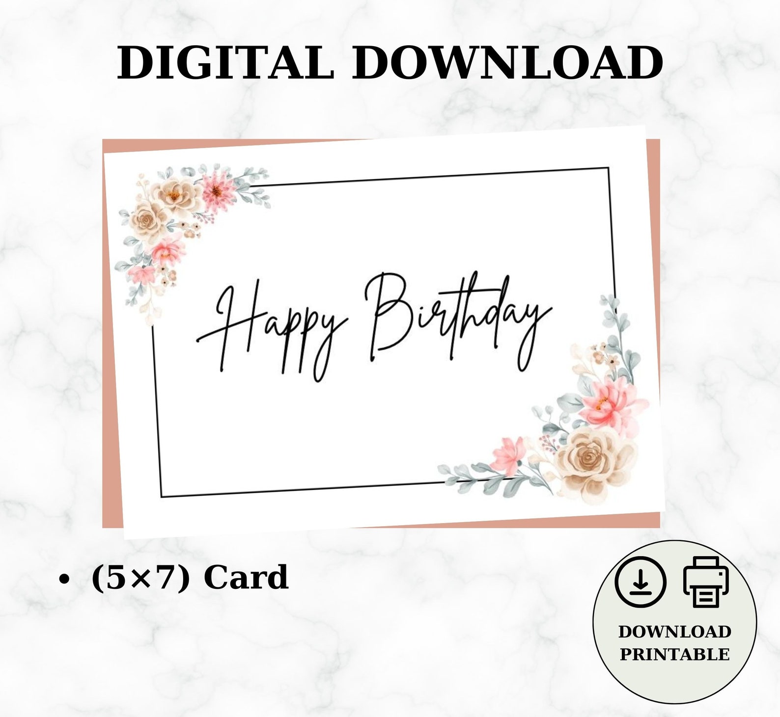 Printable Birthday Card Flower Birthday Card Happy Birthday - Etsy