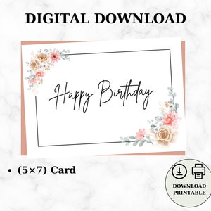 Printable Birthday Card Flower Birthday Card Happy Birthday - Etsy
