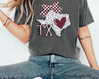 TAMU Texas Distressed T-shirt Design Texas Comfort Colors® Shirt Texas Retro Style Coquette Bow Tee Game Day TAMU T-shirt Fan Gift