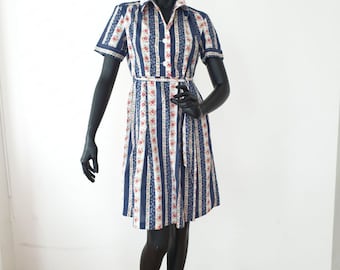 3069 Vintage Cotton Dress "Dryzhba", Size XS-S - Multicolor