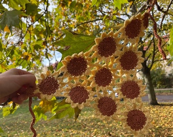 Bandana de girasol, Patrón de ganchillo PDF Cottagecore Fairycore Fall Kerchief Headscarf Headpiece, Proyecto de crochet fácil para principiantes, Encaje romántico