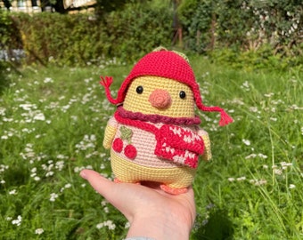 Poussin cerise/poulet mignon Animal Amigurumi Crochet motif avec accessoires amovibles oreillettes chapeau sac à carreaux appliqué