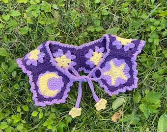 Witchy Crochet Collar, PDF Pattern, Moon, Star, Granny Pentagon, Altwear, Festival, Halloween Costume Accessory, Gothic, Necklace, Vampire