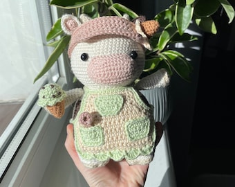 Ice Cream Cow | PDF Crochet Amigurumi Pattern | Easy Plushie with Removable Accessories | Stuffed Animal Tutorial