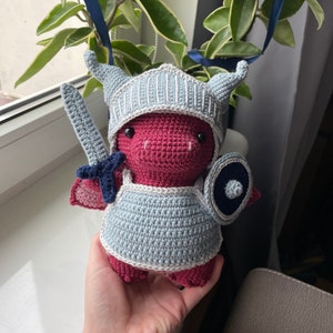 Dragon Knight | PDF Crochet Amigurumi Pattern | Fantasy Plushie with Removable Accessories: Helmet (with Visor), Sword, Breast Plate, Shield