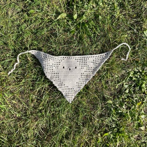 Ghost Bandana | 3in1 PDF Filet Crochet Pattern and Chart | Halloween Witchy Goth Accessory Doily Kerchief Headscarf Lacy Unique Headpiece
