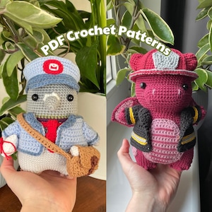 Paloma cartero, bombero dragón / Paquete de patrones de crochet amigurumi en PDF / Lindo peluche con accesorios extraíbles y disfraz