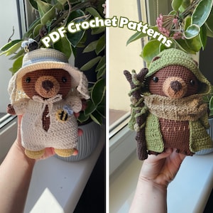 Orso Druido e Apicoltore / PDF 2in1 Modello Amigurumi all'uncinetto / Peluche con accessori rimovibili / Cappello a rete, Ape, Mantello, Bastone da passeggio