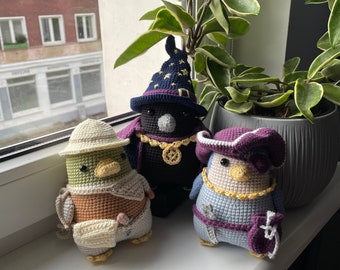 Wizard Crow, Adventure Duck, Pirate Penguin, Crochet PDF Pattern Bundle, Cute Plushie, Amigurumi, Removable Accessories, Easy for beginners