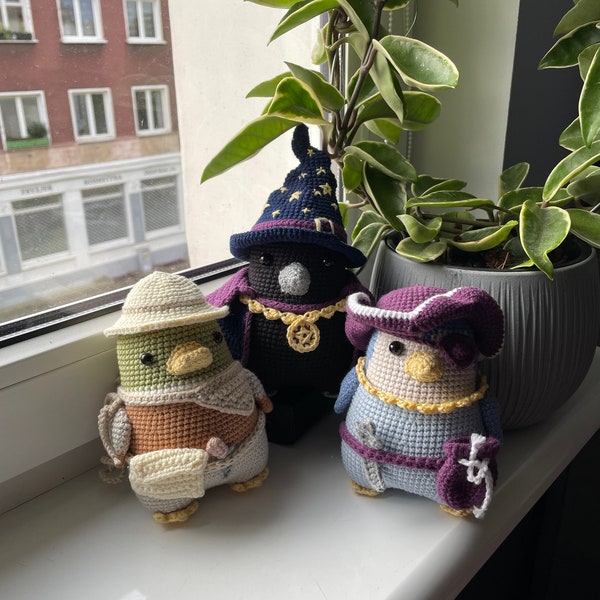 Corbeau sorcier, canard de l'aventure, pingouin pirate, lot de motifs PDF au crochet, jolie peluche, amigurumi, accessoires amovibles, facile pour les débutants