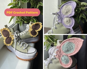 Ailes de chaussures de fée | Patron PDF 3en1 au crochet | Versions de base, papillon et tournesol | Accessoire Fairycore Cottagecore pour chaussures