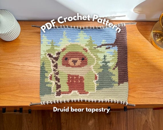 Druid Bear Tapestry | PDF Crochet Pattern | Written Instructions, Pixel Chart, Colorblock Version