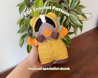 Hazmat Specialist Skunk | PDF Crochet Amigurumi Pattern | Plushie with a Job Series | Removable Costume and Accessories