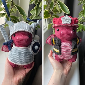 Dragon Firefighter and Knight | 2in1 PDF Crochet Amigurumi Pattern | Cute Fantasy Plushie with Removable Accessories | Stuffed Animal