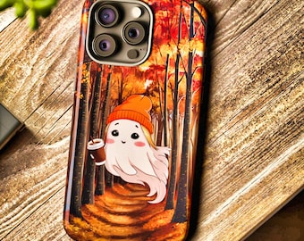 cute ghost iphone case, Coffee lover ghost case, Cute Spooky kawaii, womens fall, autumn ghost iPhone 15,14,13,12,11 Pro, Plus, Pro Max case