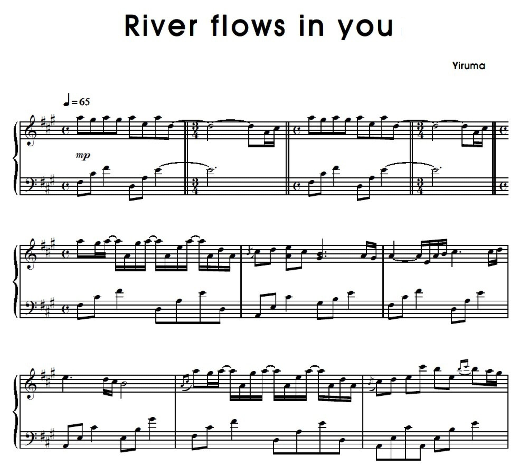 river flows in you piano sheet music