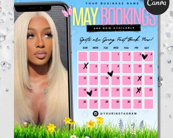 May Booking Flyer, Spring Booking Flyer, May Flyer, Canva Template, Book Now Appointments, Beauty, Lashes, Make up, Nails,
