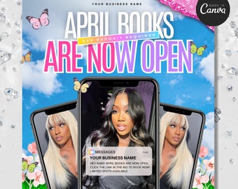 April Booking Flyer, Spring Booking Flyer, Easter Flyer, Canva Template, Book Now Appointments, Beauty, Lashes, Make up, Nails,