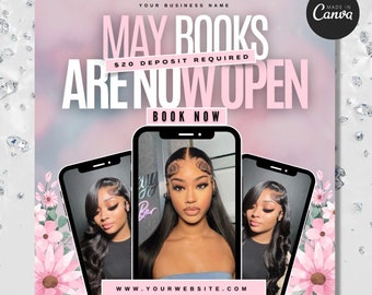 May Booking Flyer, Spring Booking Flyer, May Flyer, Canva Template, Book Now Appointments, Beauty, Lashes, Make up, Nails,