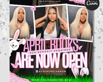 April Booking Flyer, Spring Booking Flyer, Easter Flyer, Canva Template, Book Now Appointments, Beauty, Lashes, Make up, Nails,