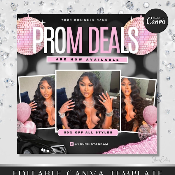 Prom Booking Flyer, Prom Deals Flyer, Homecoming Flyer, Canva Template, Book Now Appointments, Beauty, Lashes, Make up, Nails,