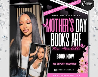 Mother's Day Booking Flyer, May Booking Flyer, Mother's Day Specials Flyer Template, Book Now Appointments, Beauty, Lashes, Make up, Nails,