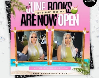 June Booking Flyer, Summer Booking Flyer, June Flyer, Canva Template, Book Now Appointments, Beauty, Lashes, Make up, Nails,