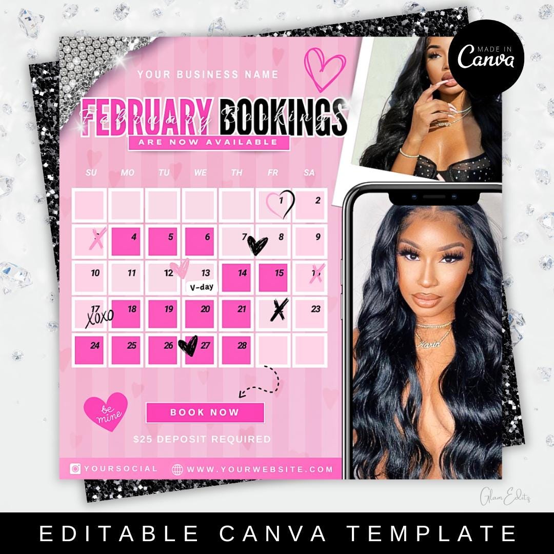 February Booking Flyer, Valentines Day Booking Flyer, Holiday Flyer ...