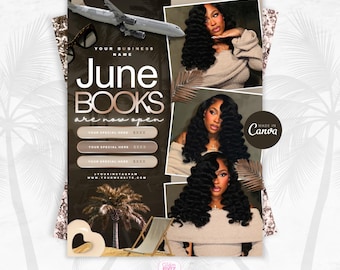 June Booking Flyer Template, Beauty Business, Canva Editable (Digital Download)