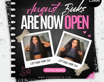 August-Buchungsflieger, Back To School Flyer, Sommer-Flyer, Canva Vorlage, Jetzt Buchen Termine, Schönheit, Wimpern, Make up, Nägel,