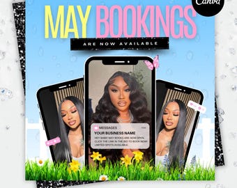Mai-Buchungsflyer, Frühlings-Buchungsflyer, Mai-Flyer, Canva-Vorlage, Jetzt Buchen Termine, Schönheit, Wimpern, Make up, Nägel,