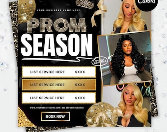 Prom Booking Flyer, Prom Special Flyer, Homecoming Flyer, Canva Template, Book Now Appointments, Beauty, Lashes, Make up, Nails,