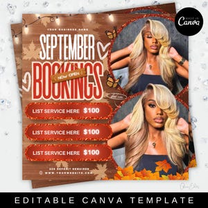 Bokningsflyer för september: Skönhetssalong Canva-mall (digital nedladdning)