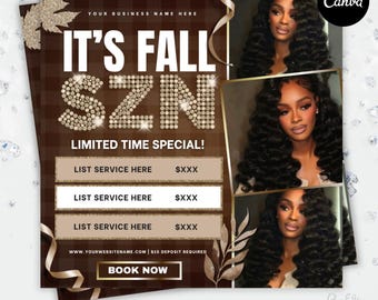 Fall Beauty Booking Flyer: Lashes, Nails, Hair (Canva Template)