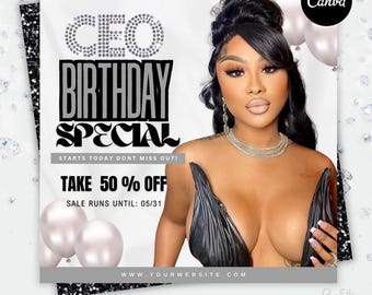 CEO Birthday Special Flyer, Birthday Sale Flyer, Birthday Flyer, Canva Template, Party Flyer, Club Flyer, CEO Birthday Sale Flyer, CEO Flyer